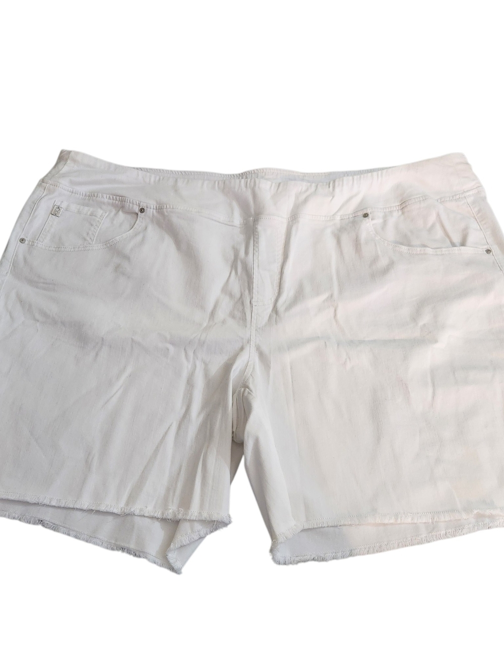 Belle by Kim Gravel White Denim Shorts with Frayed Hem